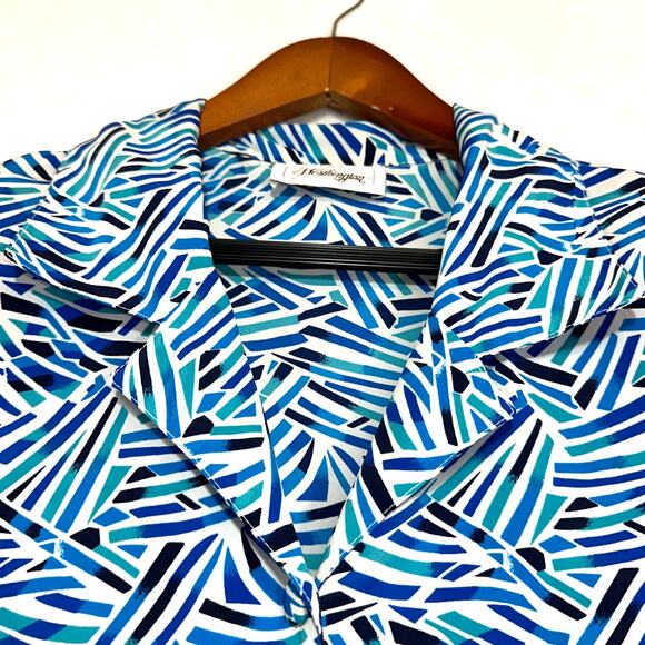 Vintage Worthington Blue Geometric Coastal Short Sleeve Top Plus 14 Collared - Picture 3 of 13